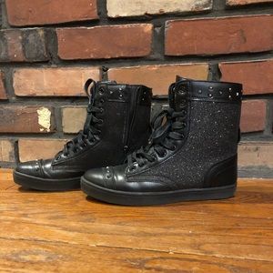 Black sparkle hi-top sneakers